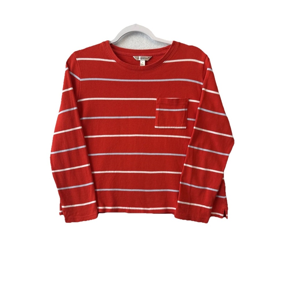 Banana Republic Red Stripe Crewneck Long Sleeve Boxy Crop Top Women's M Nautical
